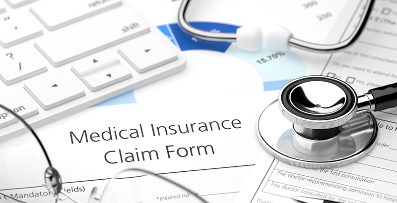 Medical insurance claim form on a table