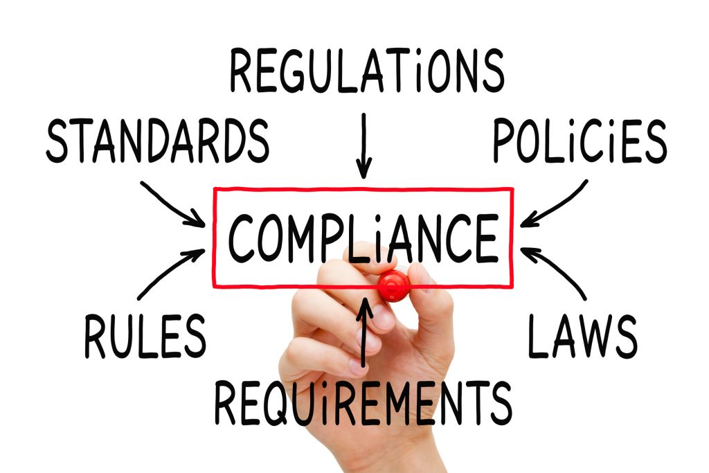 Compliance graphic with arrows and a red box